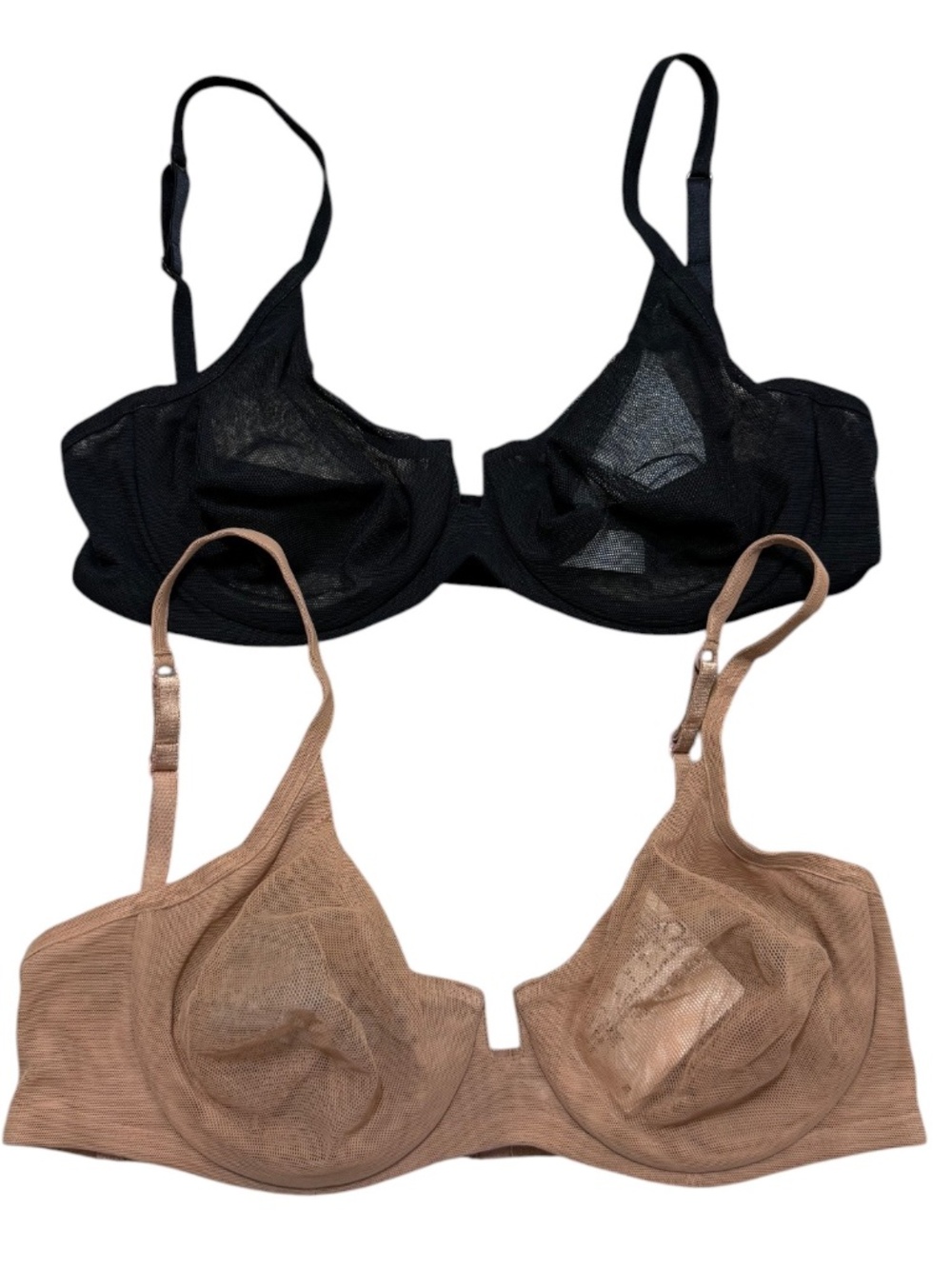 LOT 2 LA PERLA Studio NWT Mesh Underwire Bras Black & Nude Tan 34B